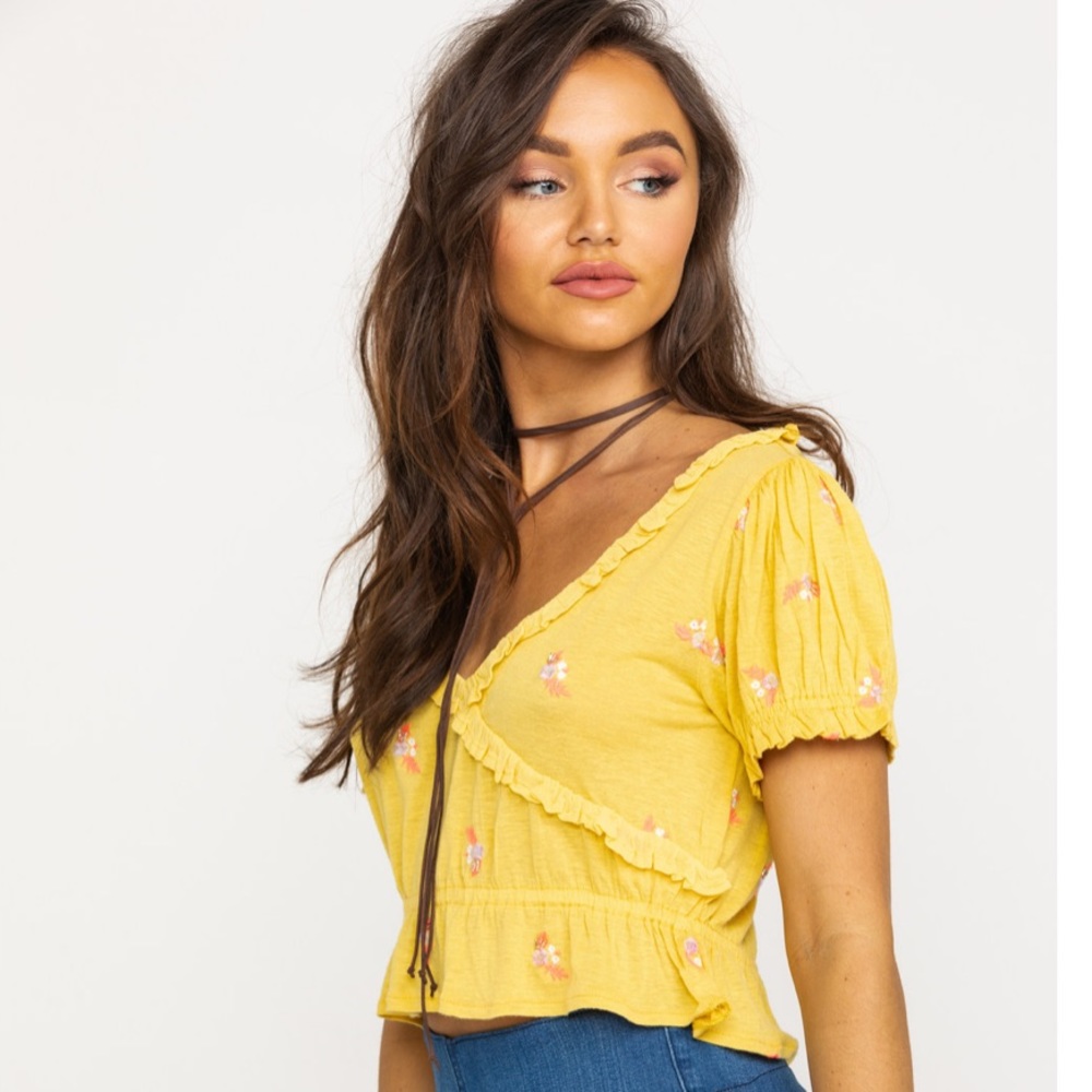 Free People Full Bloom Embroidered Top Sun Drop